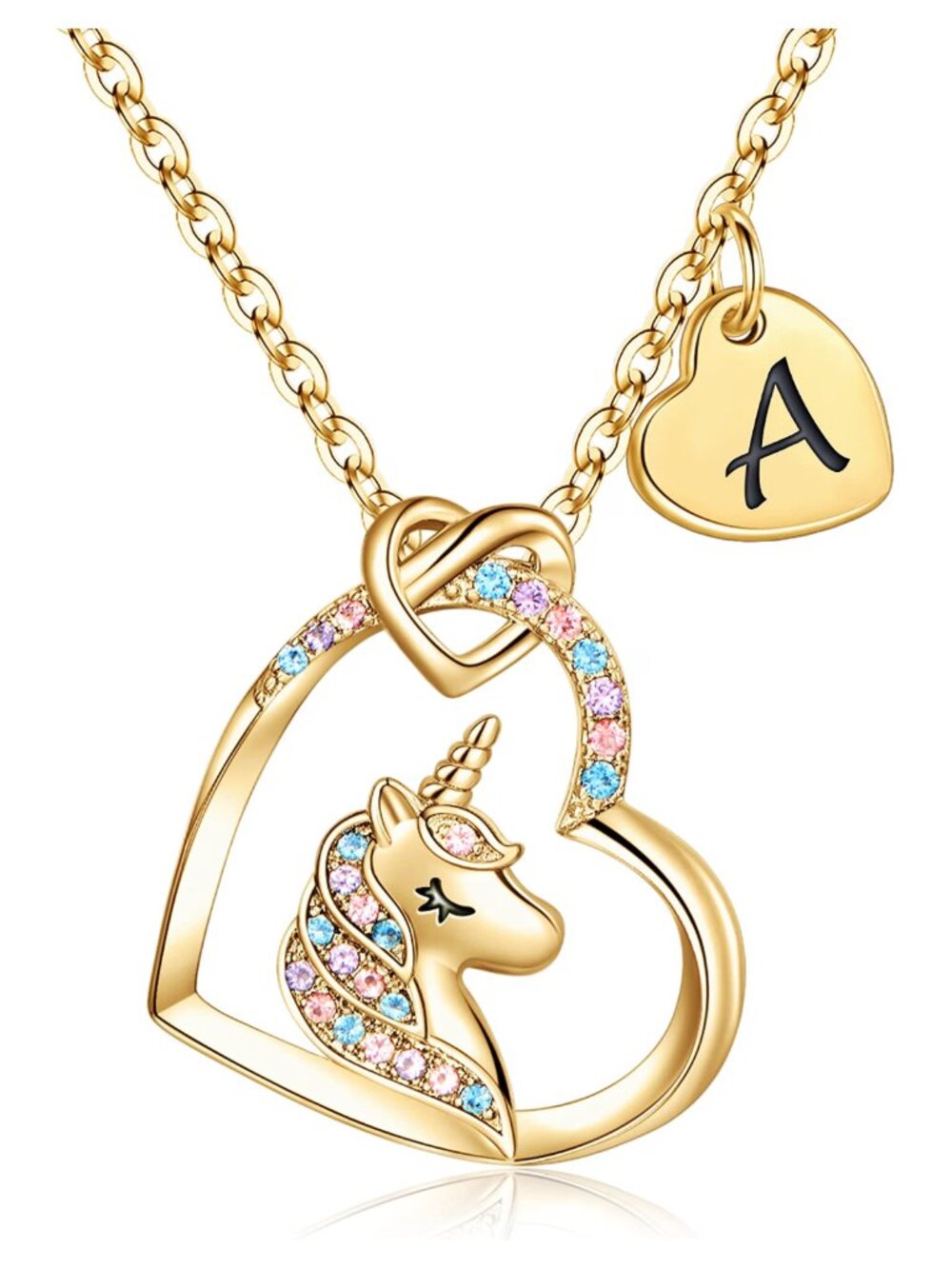 Unicorn Heart Pendant Necklace Cubic Zirconia 18in Girls Gift